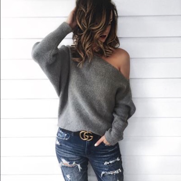 FRAY🍂 off theshoulder sweater charcoal gray - Picture 3 of 3